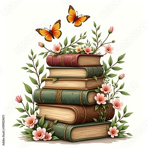 book with flowers and leaves