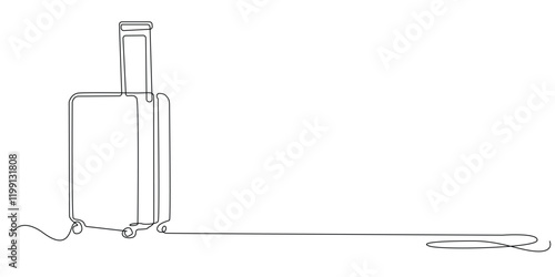 continuous line drawing of cabin suitcase.single line drawing of push suitcase for travel.single line of suitcase holiday sign.isolated white background