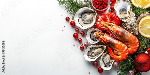 Christmas Seafood Feast: Oysters, Shrimp, and Festive Decor