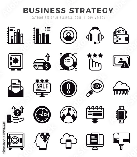 Business Strategy icons set. Collection of simple Lineal Filled web icons.