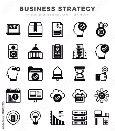 Vector icons set of Business Strategy. Lineal Filled style Icons.