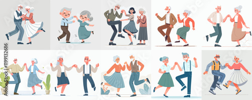 vector set of grandmother doing gymnastics