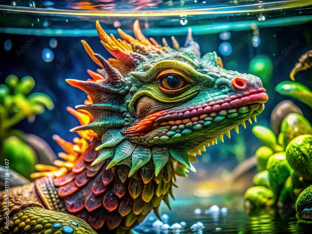 Obraz premium Close-up of a Vibrant Mexican Dragon Figurine in an Aquarium Setting