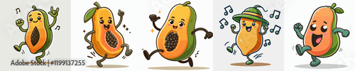 cute papaya cartoon character set