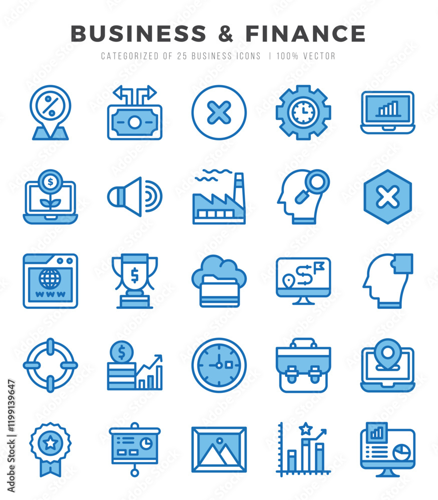 Set of Two Color Business & Finance Icons. Two Color art icon. Vector illustration Set of Two Color Business & Finance Icons. Two Color art icon. Vector illustration