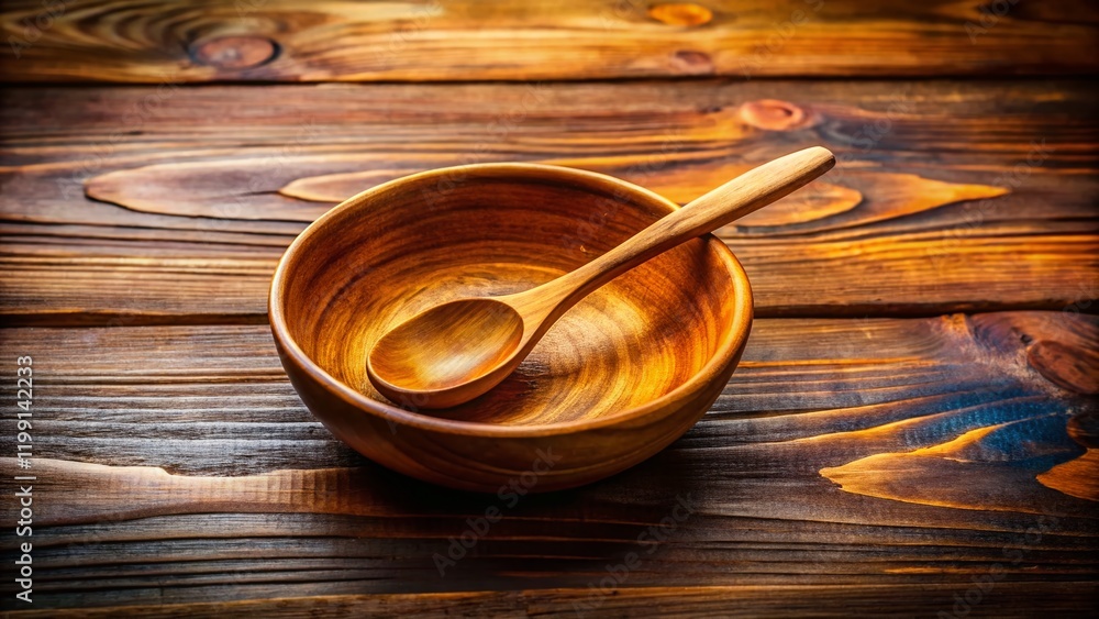 Rustic Wooden Bowl and Spoon: A Candid Still Life Photo Rustic Wooden Bowl and Spoon: A Candid Still Life Photo