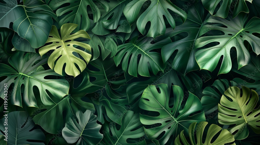 A luxurious garden of plants, including palm tree, monstera, and any exotic species, floral leaves background A luxurious garden of plants, including palm tree, monstera, and any exotic species, floral leaves background