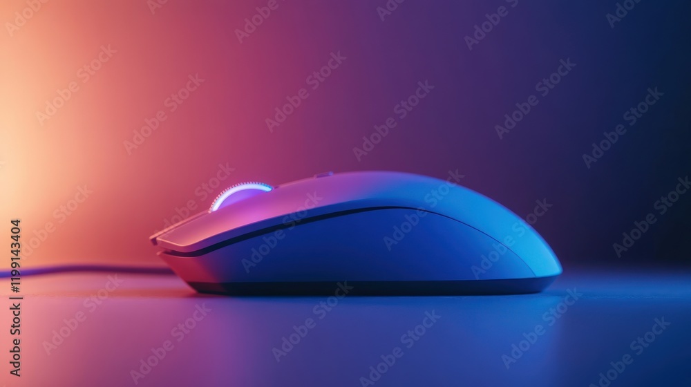 Neon-lit Wireless Computer Mouse in Vibrant Pink and Blue Ambiance Neon-lit Wireless Computer Mouse in Vibrant Pink and Blue Ambiance
