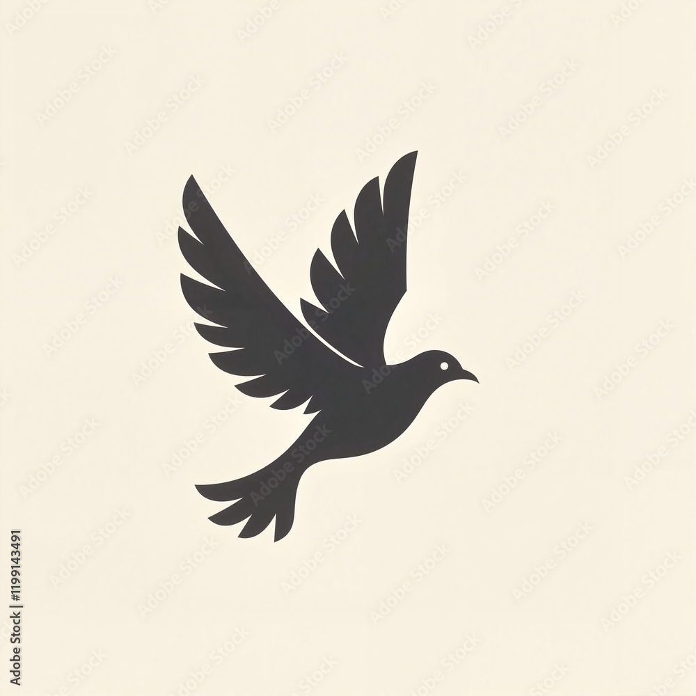 Fototapeta premium Flying bird silhouette against a beige background
