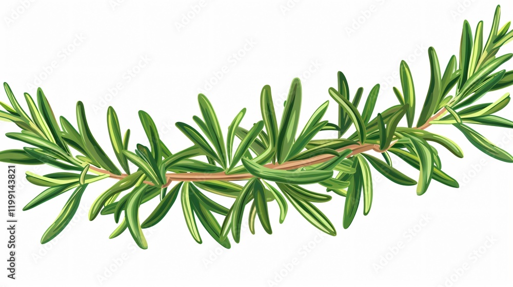 Fresh Rosemary Sprig Isolated on White Background Cartoon Vector Illustration Fresh Rosemary Sprig Isolated on White Background Cartoon Vector Illustration