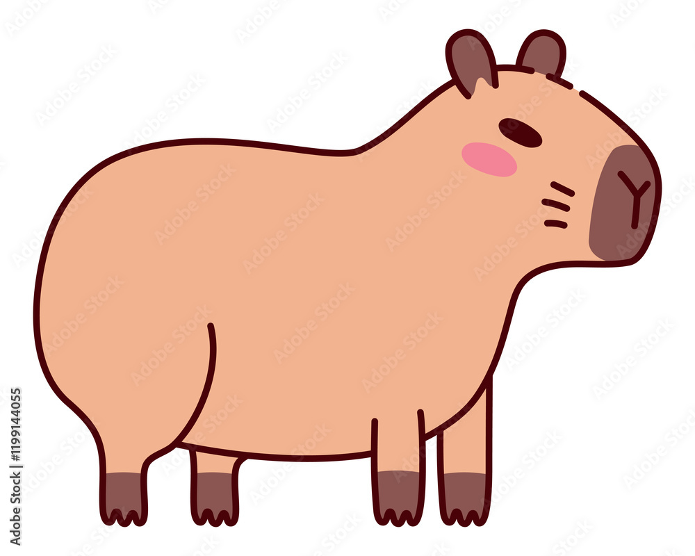 Cute Standing Capybara Illustration in Flat Style. Adorable Cartoon Animal Design, Perfect for Children's Books, Stickers, Merchandise, and Nature-Themed Projects Cute Standing Capybara Illustration in Flat Style. Adorable Cartoon Animal Design, Perfect for Children's Books, Stickers, Merchandise, and Nature-Themed Projects