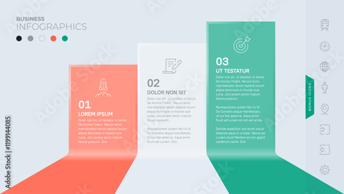 Three steps or stages. Vector infographic template for your presentation, brochure or website. All the elements are layered and can be edited