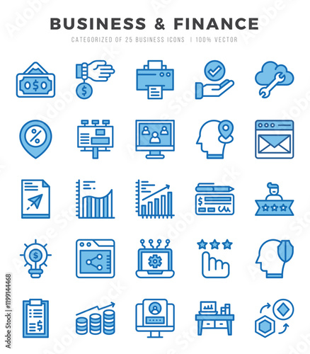 Vector icons set of Business & Finance. Two Color style Icons.