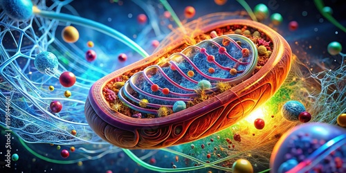 Microscopic 3D Muscle Cell Mitochondria Network: Energy Production & Cellular Processes