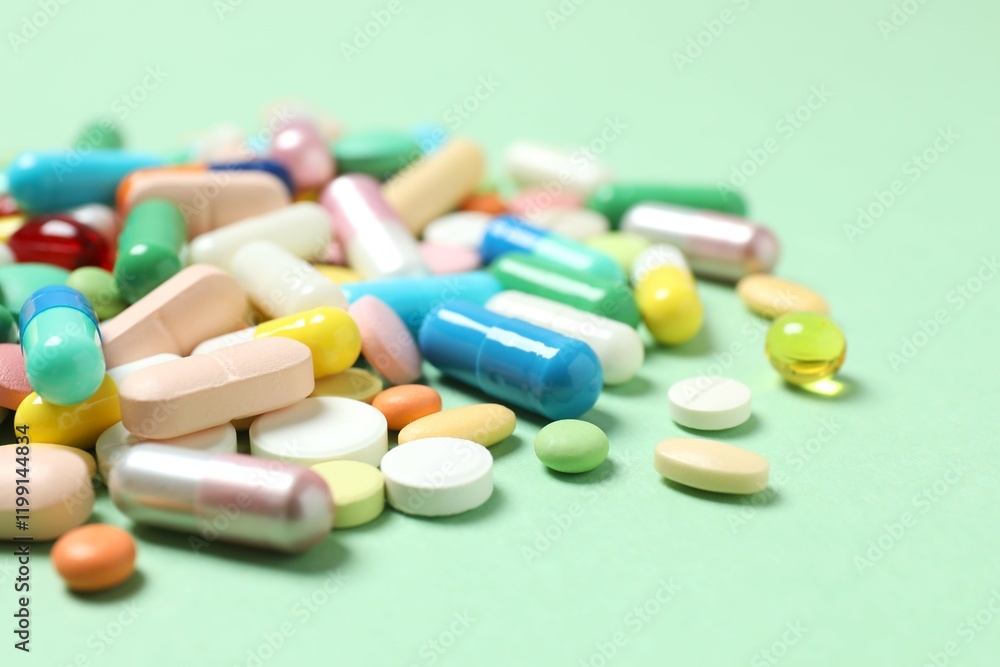 Various pills on color background Various pills on color background