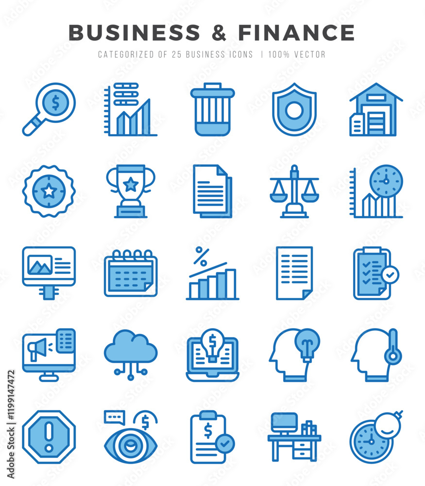 Set of Business & Finance Icons Two Color icons collection. Set of Business & Finance Icons Two Color icons collection.