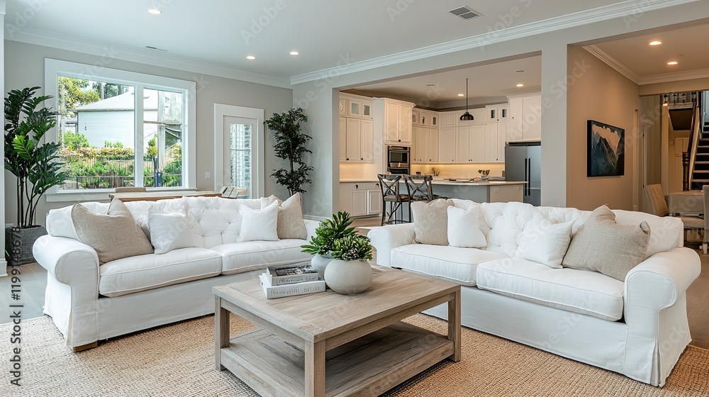 A modern living room with light-colored walls offers a welcoming space for relaxation and gatherings. A modern living room with light-colored walls offers a welcoming space for relaxation and gatherings.