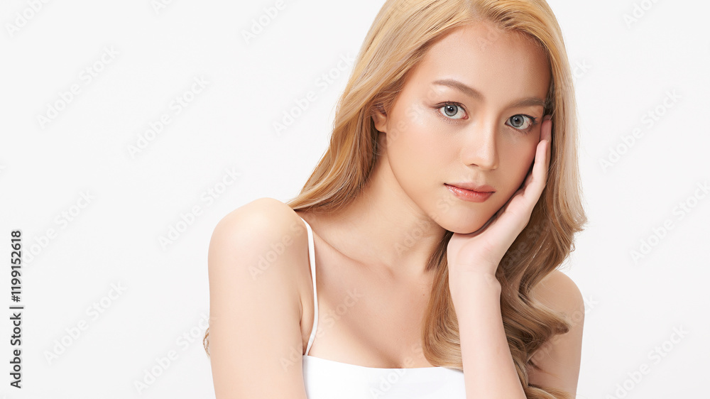 Beautiful young asian woman with clean fresh skin on white background, Face care, Facial treatment, Cosmetology, beauty and spa, Asian women portrait. Beautiful young asian woman with clean fresh skin on white background, Face care, Facial treatment, Cosmetology, beauty and spa, Asian women portrait.