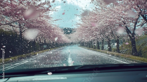 Driving through a Tunnel of Cherry Blossom Petals photo