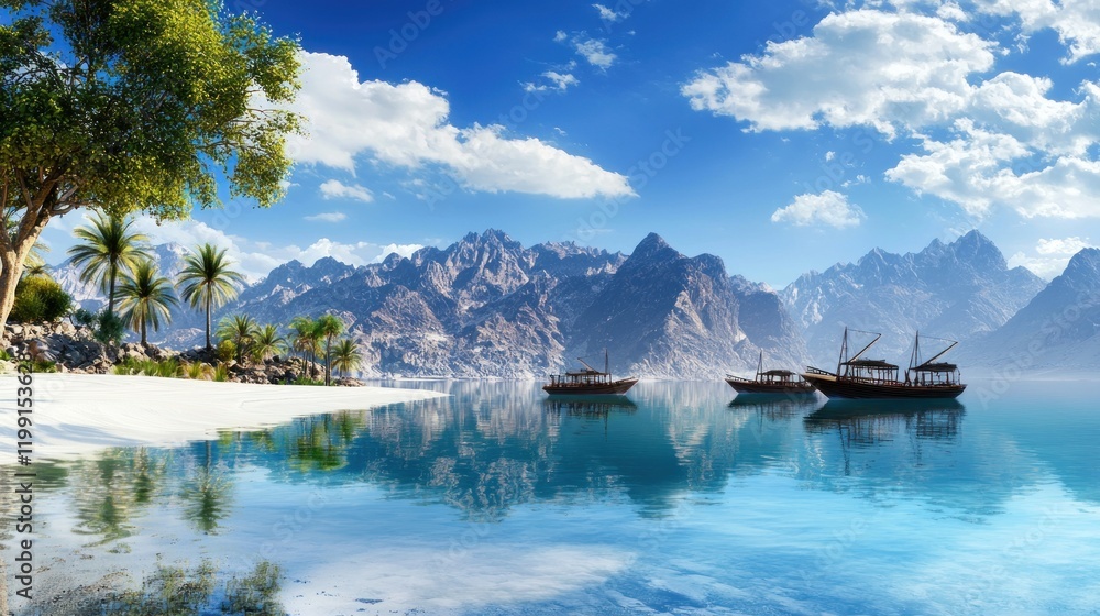 Fototapeta premium Tranquil Tropical Beach with Boats