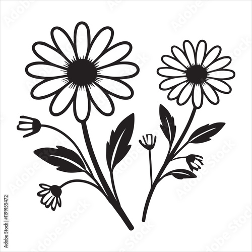 Vibrant Common Daisy Plant Vector Design for Art
