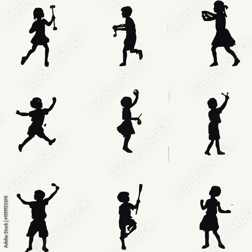 Wallpaper Mural 15 silhouettes of children playing different games Torontodigital.ca
