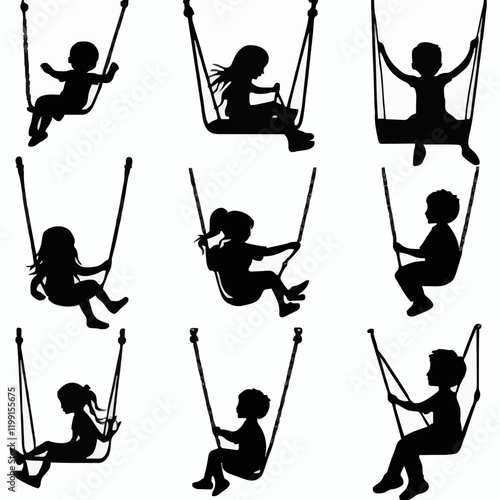 15 silhouettes of children running and playing tag