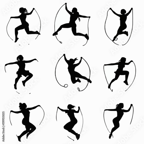 15 silhouettes of people jumping rope