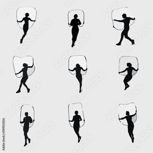 15 silhouettes of people jumping rope