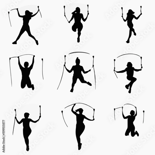15 silhouettes of people jumping rope