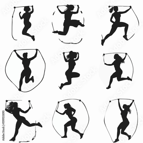 15 silhouettes of people jumping rope