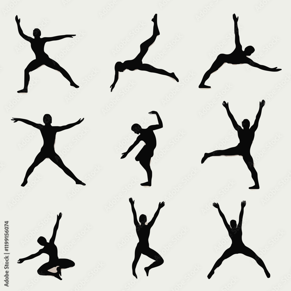 Fototapeta premium 15 silhouettes of people dancing in different styles