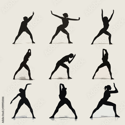 15 silhouettes of people dancing in different styles
