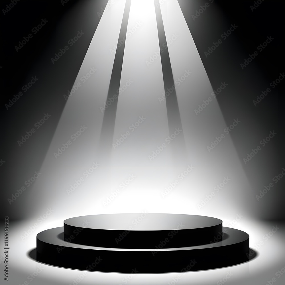 Fototapeta premium Elegant Ceramic Black Podium Illuminated by Cinematic Spotlight