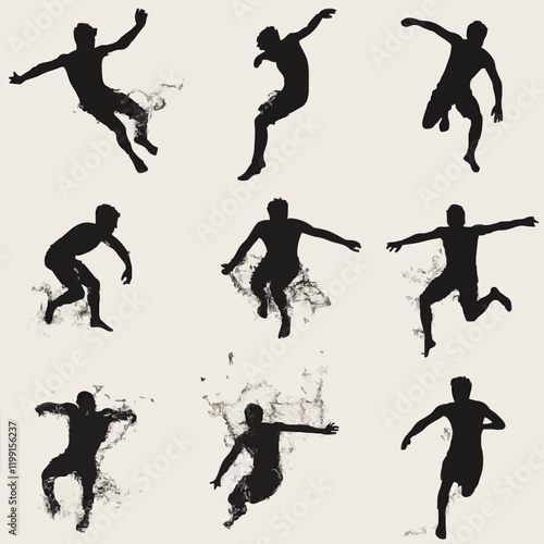 15 silhouettes of people jumping and diving into water