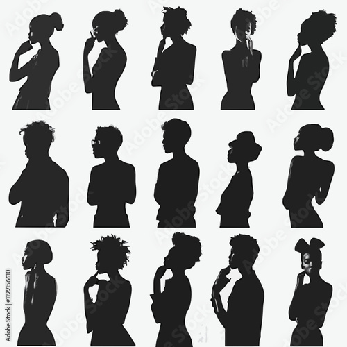 15 silhouettes of people posing for photographs