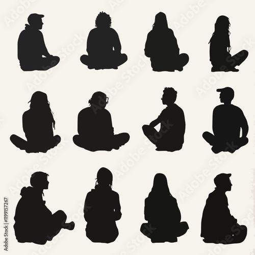 15 silhouettes of people sitting in different positions