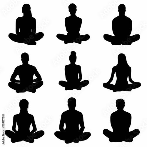 15 silhouettes of people sitting in different positions