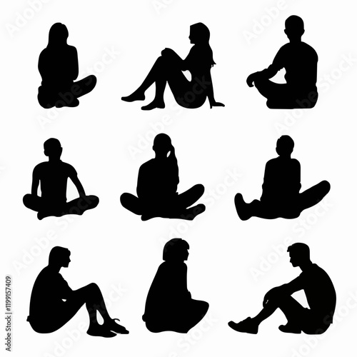 15 silhouettes of people sitting in different positions