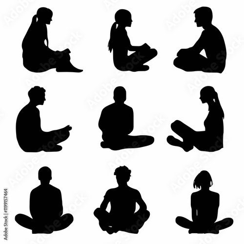 15 silhouettes of people sitting in different positions