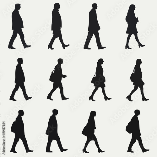 15 silhouettes of people doing different exercises in a gym