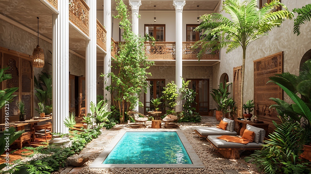 Fototapeta premium Luxurious Moroccan Courtyard Oasis.