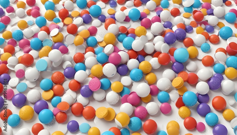 Lunares de colores en varios tamaños y colores esparcidos sobre un fondo blanco Lunares de colores en varios tamaños y colores esparcidos sobre un fondo blanco