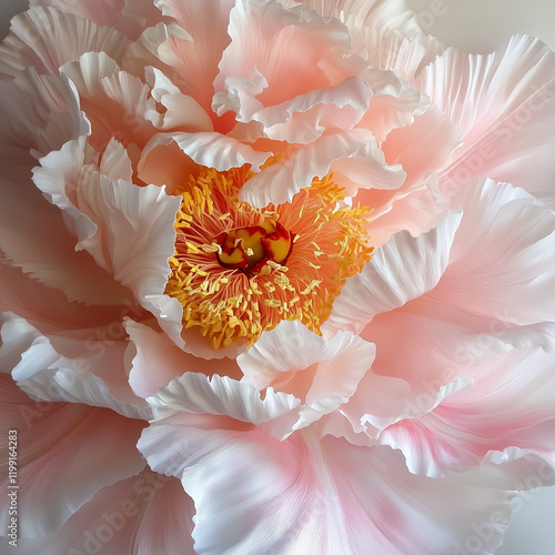 Big delicate peony flower in pastel colors for a background or posters. Pastel rose and yellow palette.  photo