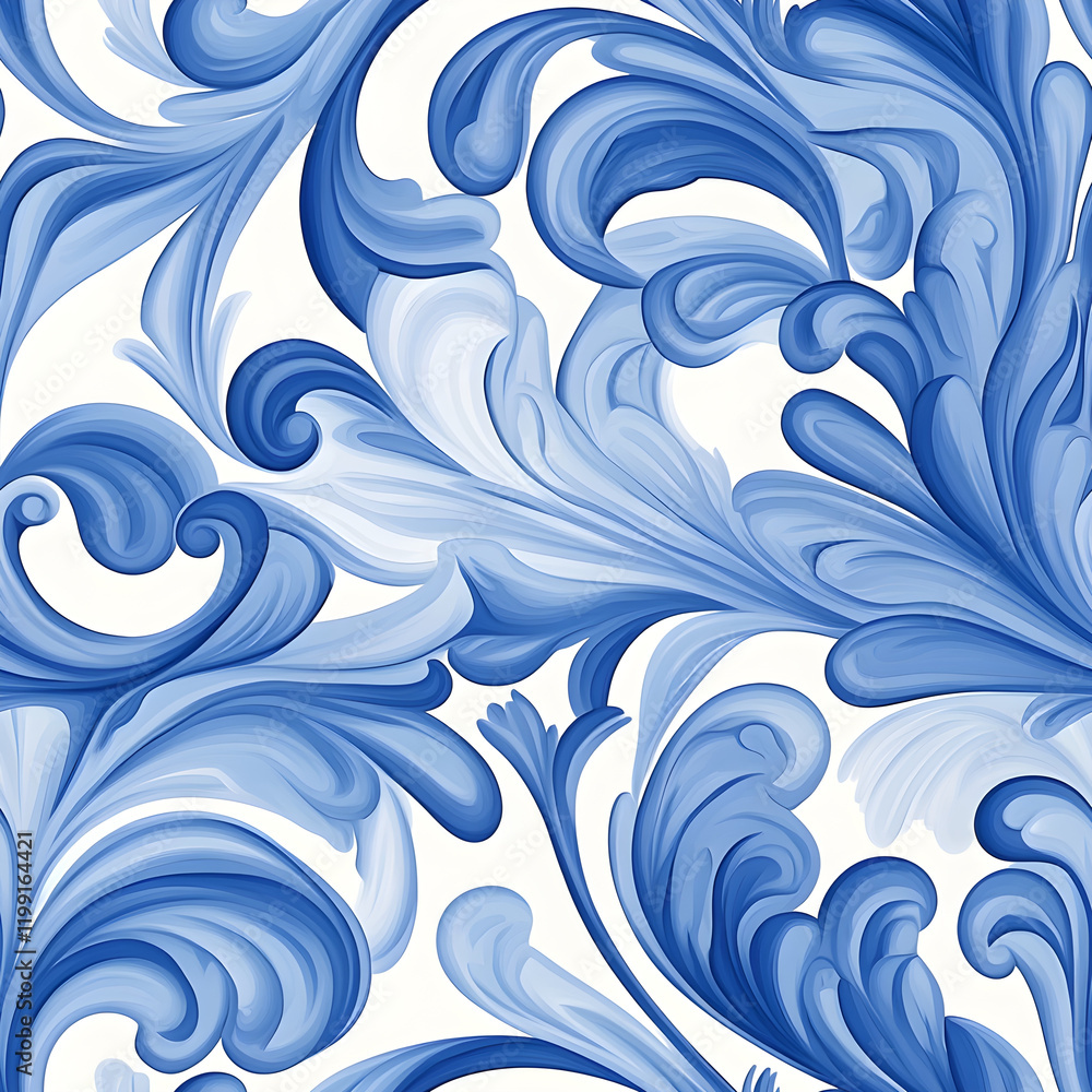 Elegant blue floral pattern with intricate swirls and curves Elegant blue floral pattern with intricate swirls and curves