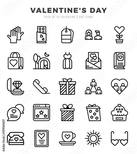 Valentine'S Day Icons Pack Lineal Style. Vector illustration.