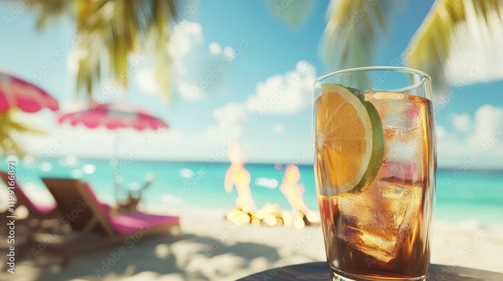 Tropical Beach Drink With Ice And Citrus