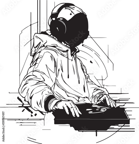 sketch of a dj with headphones