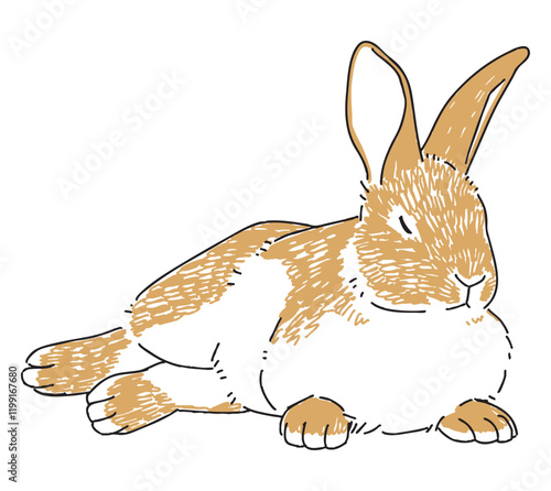 眠っているうさぎの手描きイラスト