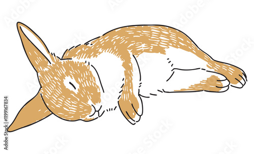 眠っているうさぎの手描きイラスト